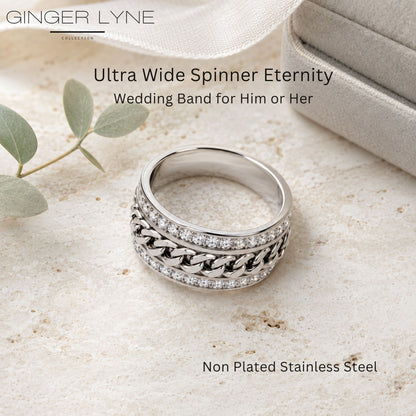TwoRowCZEternityRingforWomenwithSpinnerStainlessSteel11MMWideBandGingerLyne_Silver-7