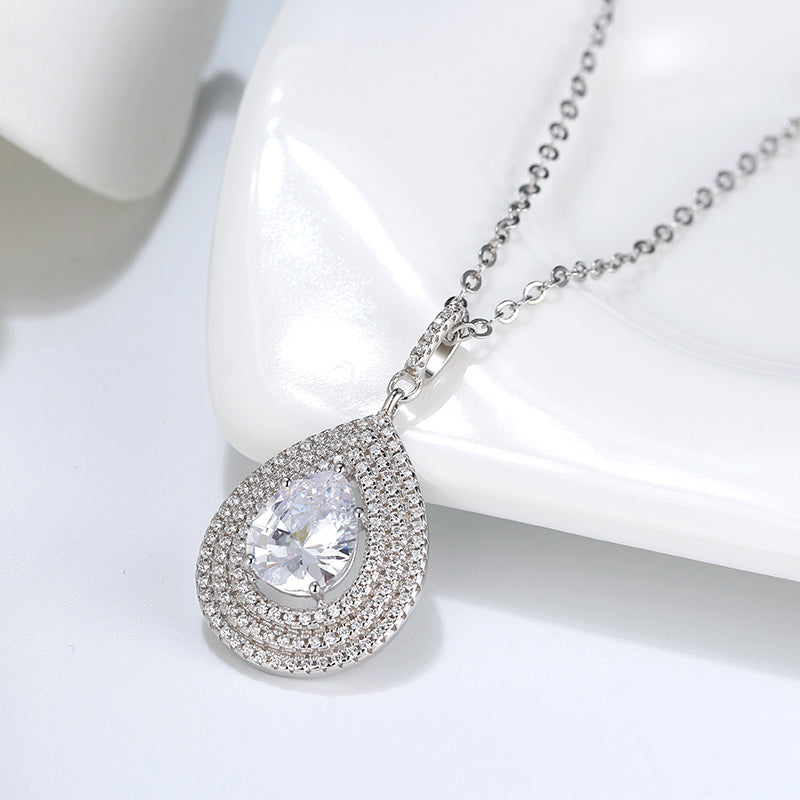 Teardrop Pendant Necklace for Women Sterling Silver Pave Cz Ginger Lyne Collection