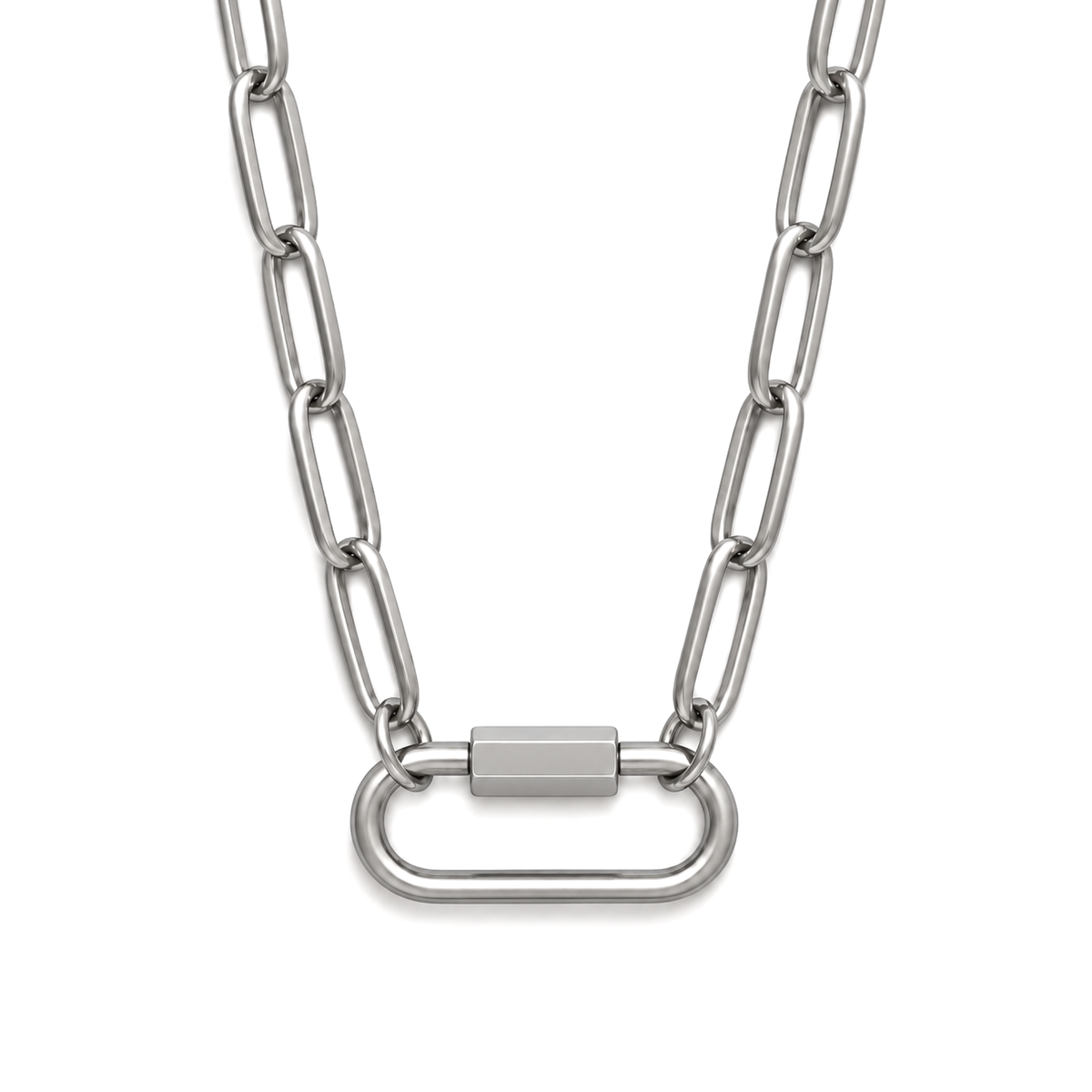 Silver Tone Square Screw Rectangle Carabiner Charm Holder Necklace Paperclip Chain 18-20 Inch Stainless Steel by Ginger Lyne - Silver-PaperclipChain/Rect Sq CH
