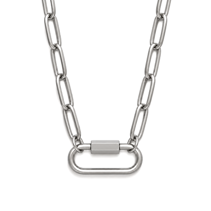 Silver Tone Square Screw Rectangle Carabiner Charm Holder Necklace Paperclip Chain 18-20 Inch Stainless Steel by Ginger Lyne - Silver-PaperclipChain/Rect Sq CH