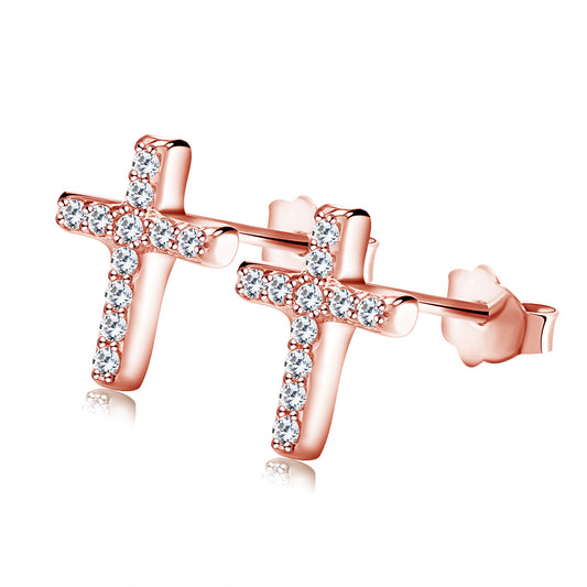 Religious Cross Stud Earrings for Women Rose Gold Plated Cz Ginger Lyne Collection