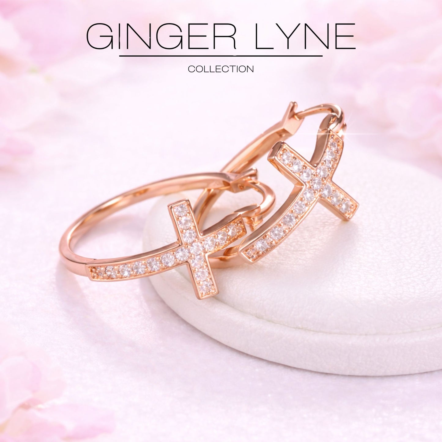 Cross Hoop Earrings for Women Cubic Zirconia Ginger Lyne Collection - Rose Tone-30mm