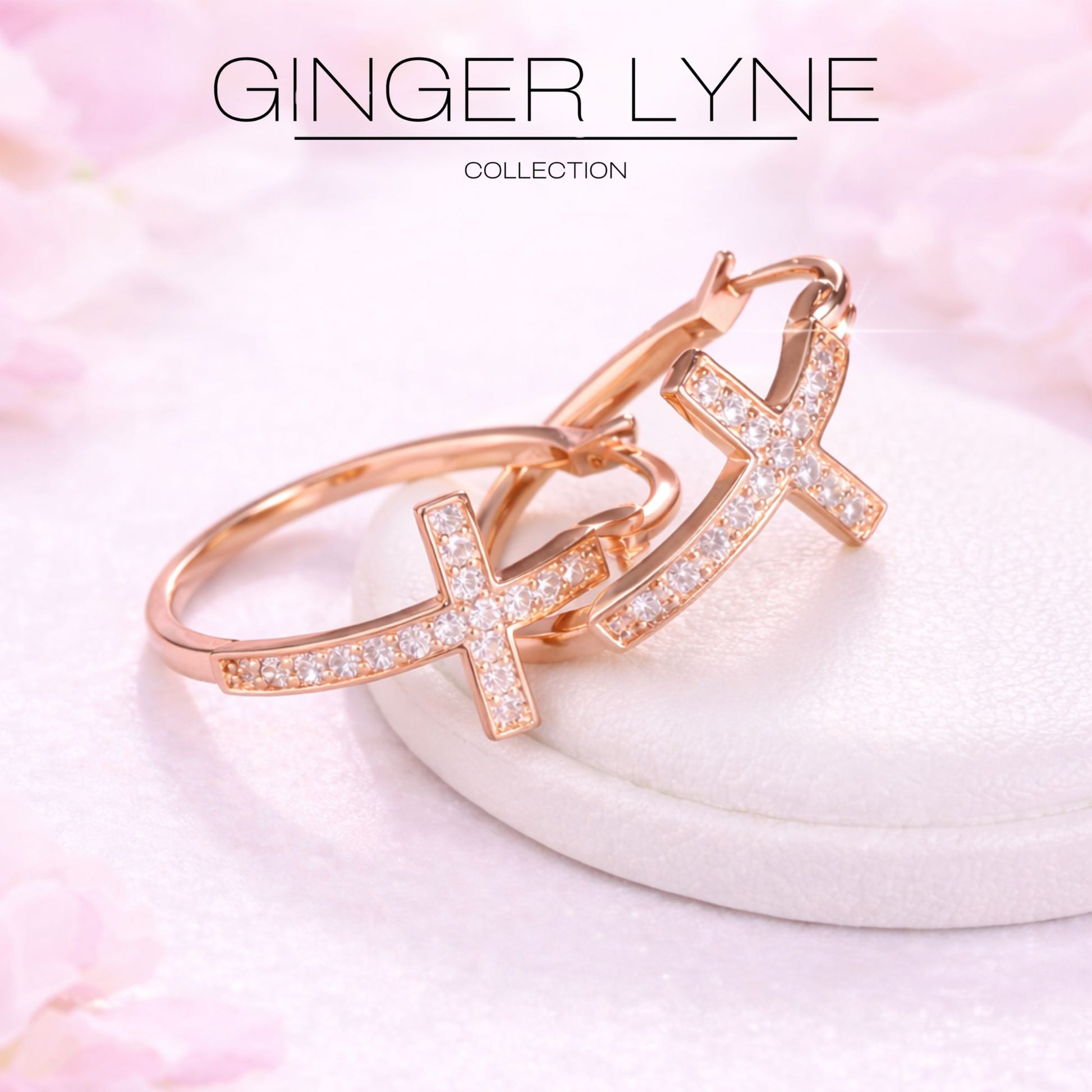 Cross Hoop Earrings for Women Cubic Zirconia Ginger Lyne Collection - Rose Tone-30mm