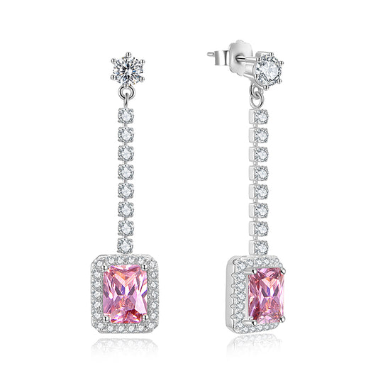 Halo Dangle Earrings for Women Sterling Silver Pink Clear CZ Ginger Lyne Collection