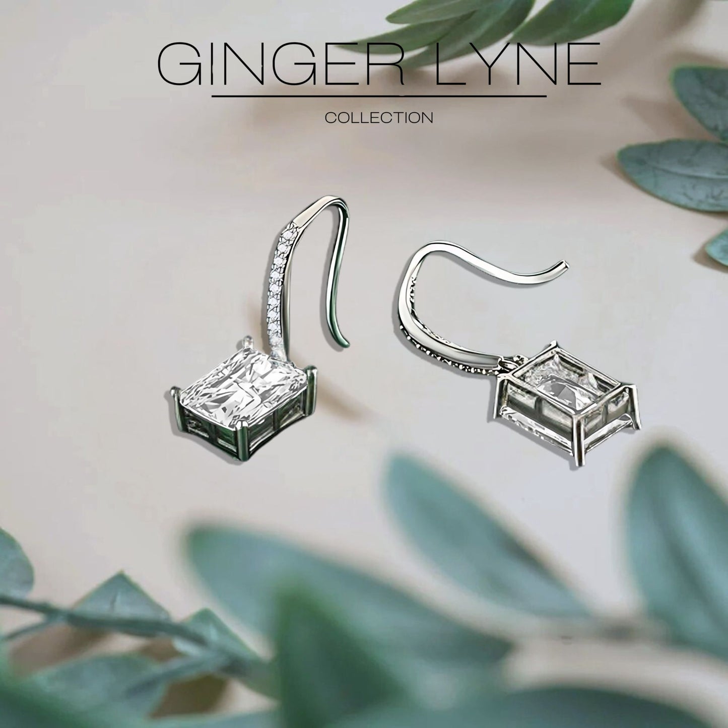 Liora Dangle Earrings for Women Emerald Cut Cubic Zirconia Hook Ginger Lyne Collection - Clear