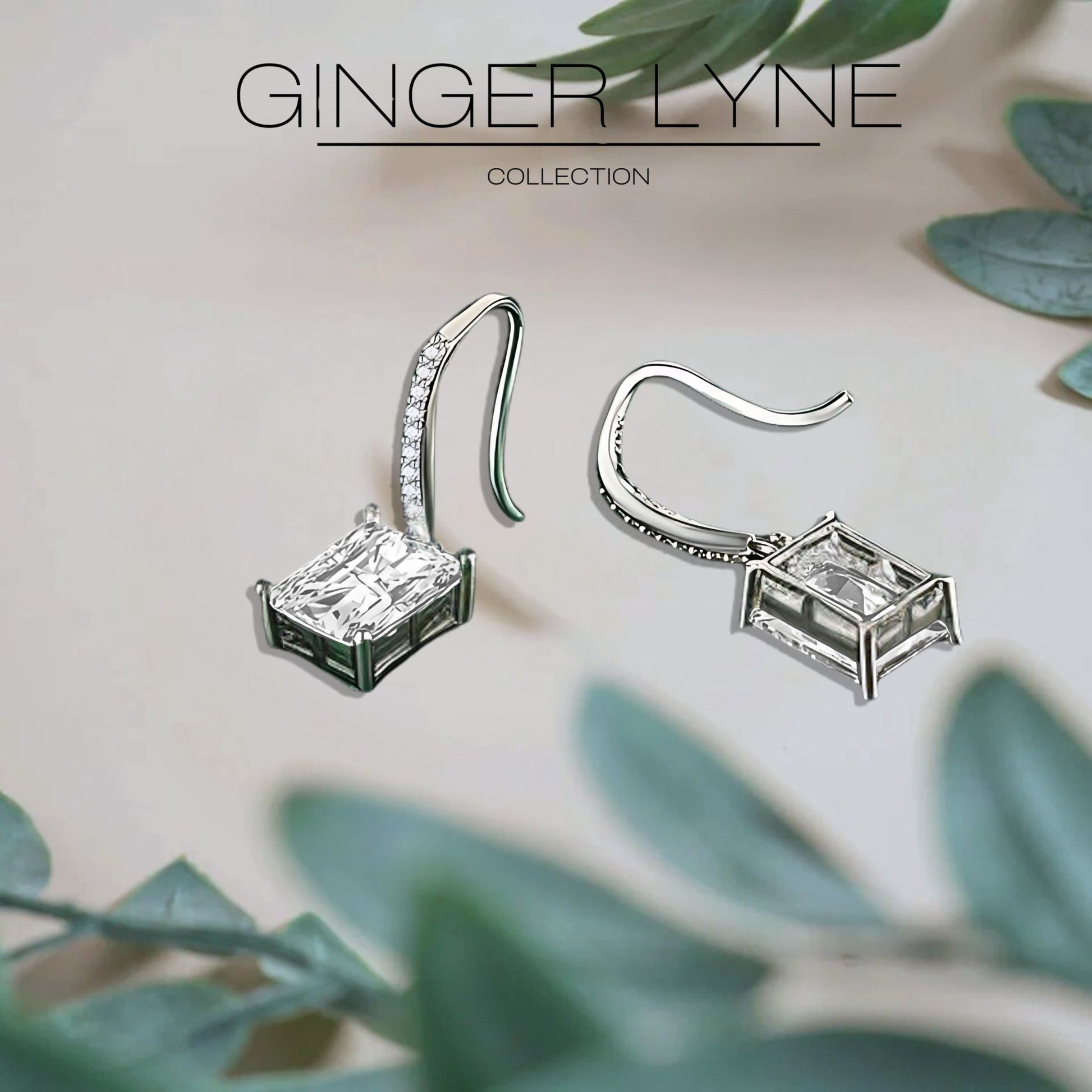 Liora Dangle Earrings for Women Emerald Cut Cubic Zirconia Hook Ginger Lyne Collection - Clear