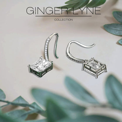 Liora Dangle Earrings for Women Emerald Cut Cubic Zirconia Hook Ginger Lyne Collection - Clear
