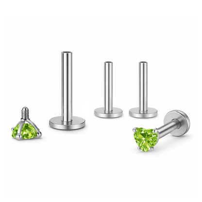 SmallHeartCZSolitaireFlatBackStudEarringsBodyPiercingsbyGingerLyne2SetsPost6mm8mmIncluded_3mm-PeridotGreen-1