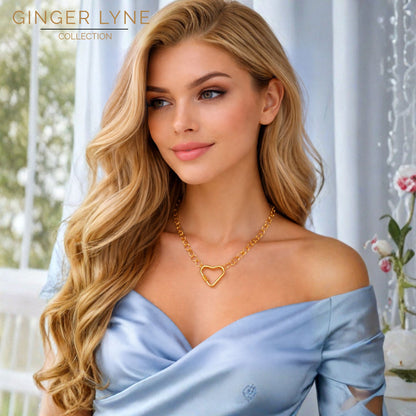 CarabinerCharmHolderNecklaceforWomenbyGingerLyneHeartLinkChain18KTGoldPlatedStainlessSteel_Gold-HeartChain/HeartCH-2