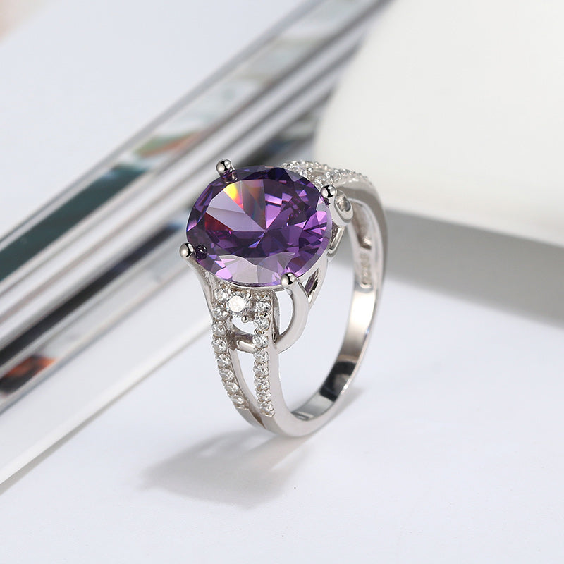 Engagement Statement Ring for Women Sterling Silver Purple CZ Ginger Lyne Collection