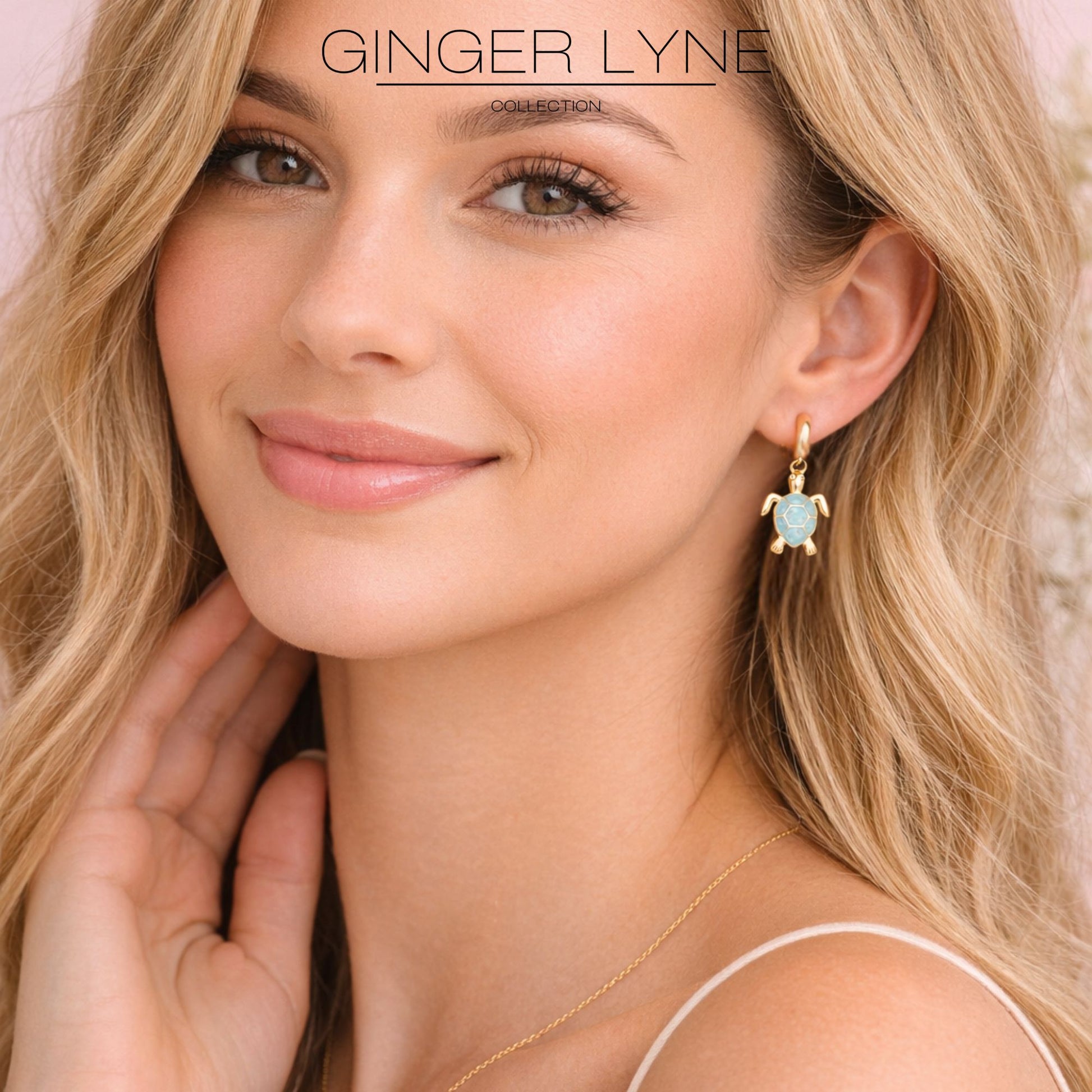 SeaTurtleCharmDangleHuggieHoopEarringsGoldPlatedStainlessSteelbyGingerLyne_Gold-6