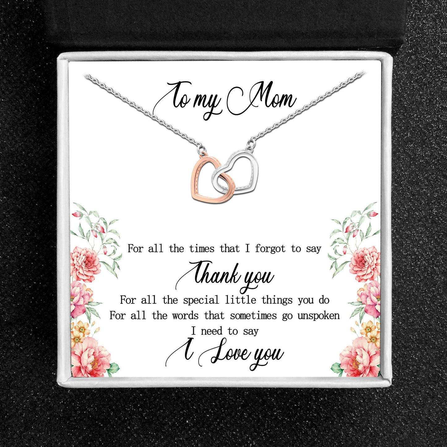 Mom Greeting Card Sterling Silver Linked Hearts Necklace Women Ginger Lyne Collection - 186 - Mom-186