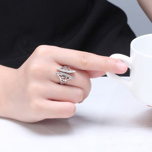 Window Pattern Adjustable Ring for Women and Girls Cz Gold Plated Ginger Lyne Collection - Gold