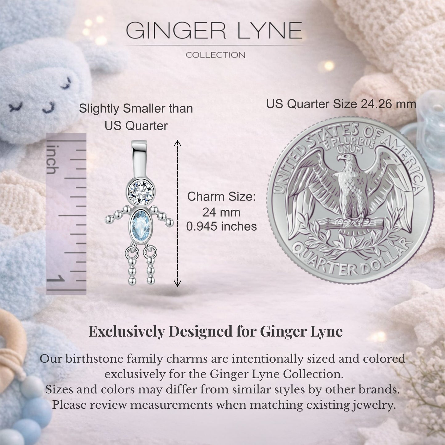 Birthstone Family Pendant for Mom by Ginger Lyne Stainless Steel Cubic Zirconia Charms For Grandma Necklace_Male-March-Silver-2