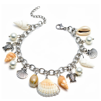 TurtlesandSeashellsCharmBraceletforWomenbyGingerLyneStainlessSteelSimulatedPearls_Silver-1