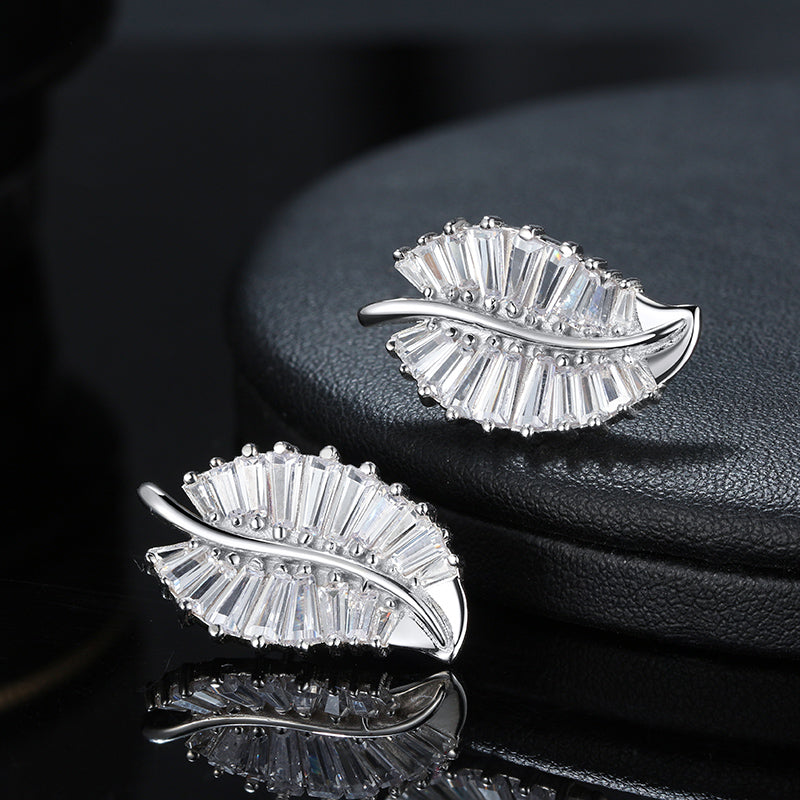 Leaf Baguette Earrings Necklace or Ring for Women Sterling Ginger Lyne Collection - Earrings Only