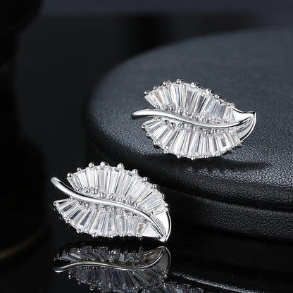 Leaf Baguette Earrings Necklace or Ring for Women Sterling Ginger Lyne Collection - Earrings Only