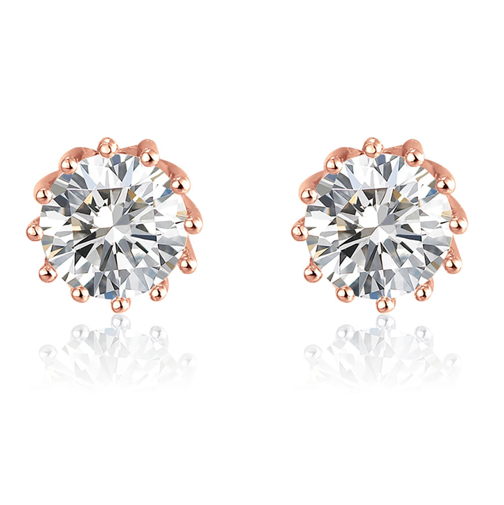 Crown Stud Earrings 8mm Round Cz Sterling Silver Womens by Ginger Lyne Collection - Rose Gold