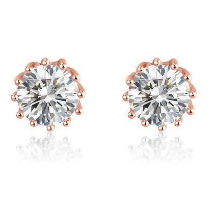 Crown Stud Earrings 8mm Round Cz Sterling Silver Womens by Ginger Lyne Collection - Rose Gold