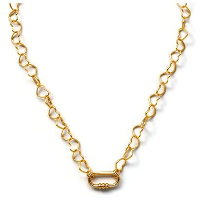 CarabinerCharmHolderNecklaceforWomenbyGingerLyneHeartLinkChain18KTGoldPlatedStainlessSteel18-20"_Gold-HeartChain/Rect3BeadCH-1