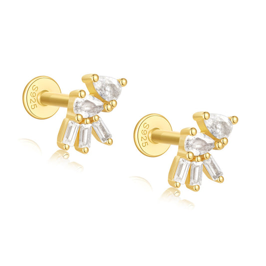 PearBaguetteCZFlatBackEarringsforCartilageHelixTragusLobe16gGoldPlatedSterlingSilver1pairbyGingerLyne_Gold-1