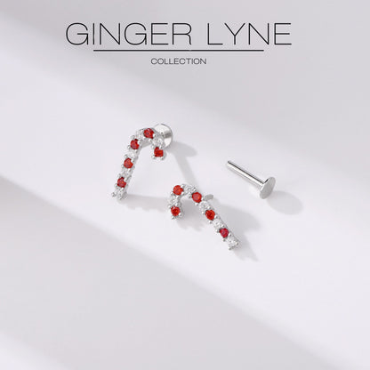 ChristmasCandyCaneFlatBackEarringsforWomenSterlingSilver16gCartilageHelixLobeBodyPiercingStudbyGingerLyneCollection_Silver-2