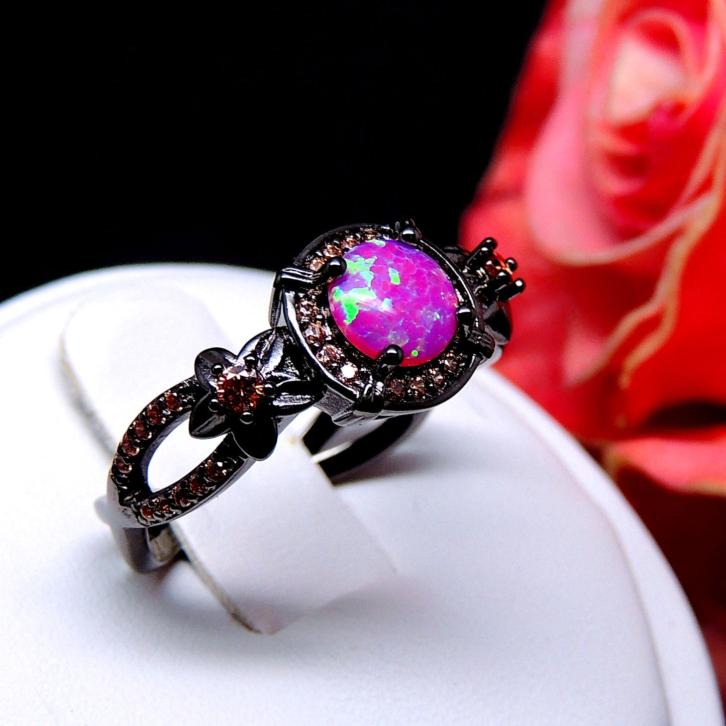 Sloane Statement Ring Womens Purple Black Plated Fire Opal Ginger Lyne Collection