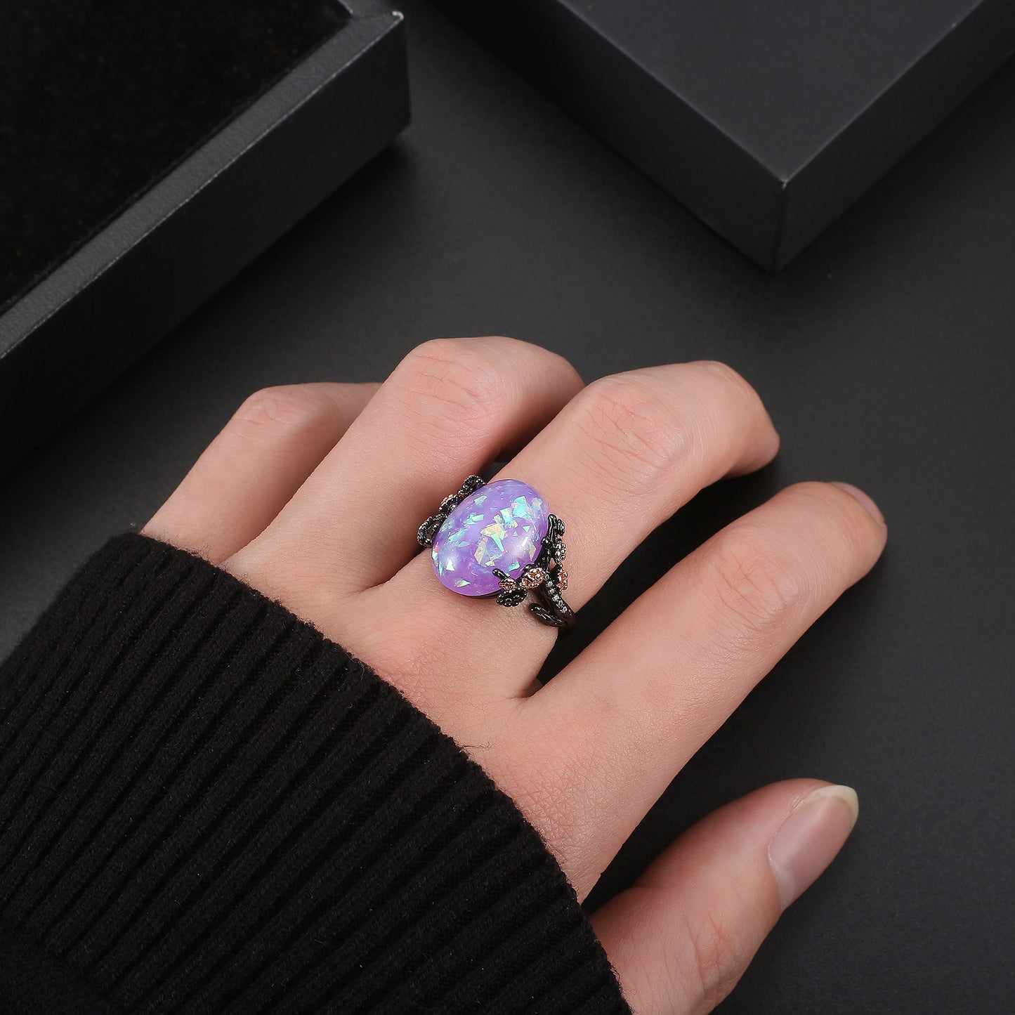Henrietta Fire Opal Engagement Ring for Women Promise Ginger Lyne Collection - Purple,9