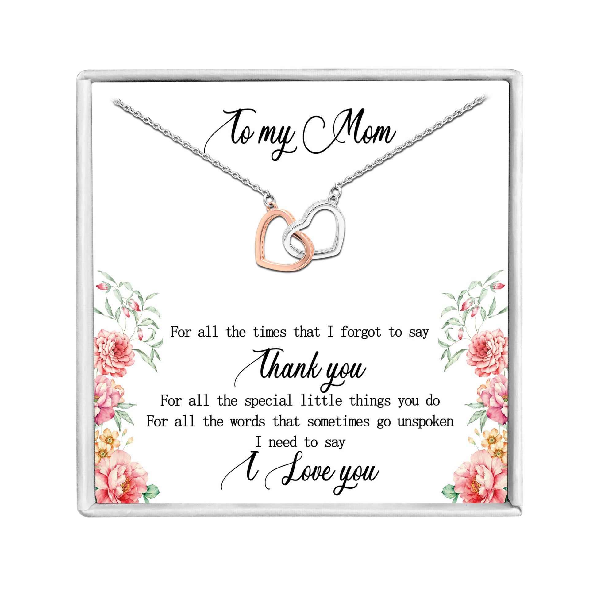 Mom Greeting Card Sterling Silver Linked Hearts Necklace Women Ginger Lyne Collection - 186 - Mom-186