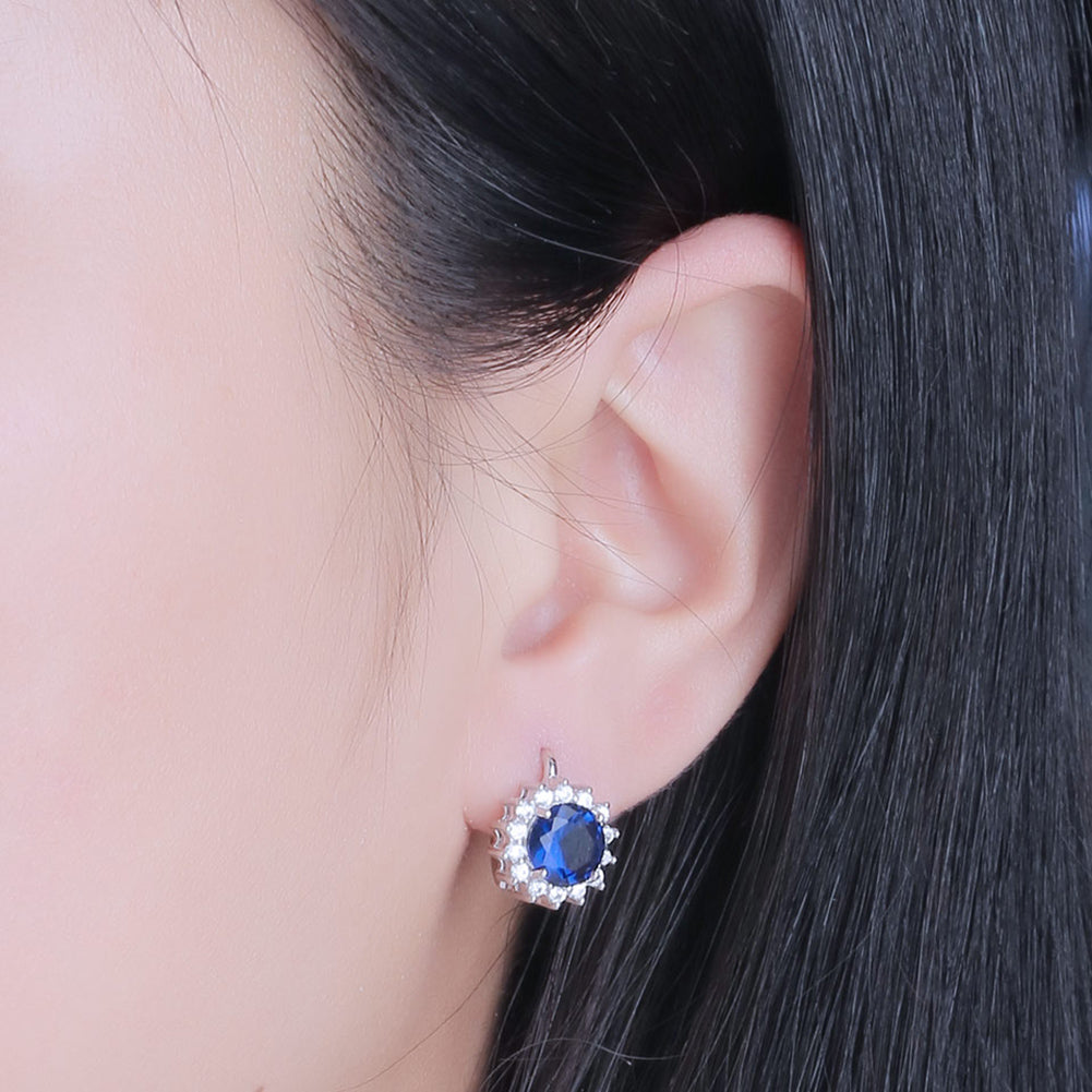 Oval Drop Earrings for Women Blue Sapphire Cz Sterling Silver Ginger Lyne Collection