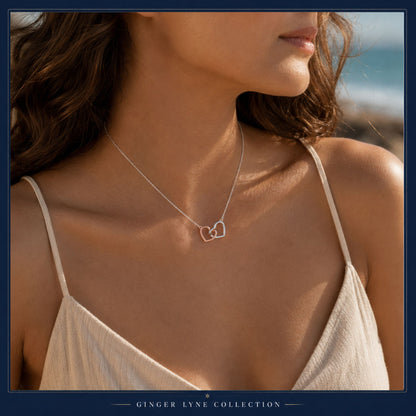 InterlockingHeartNecklace,LinkedTwoToneSterlingSilverLovePendantbyGingerLyneCollection_Silver-6