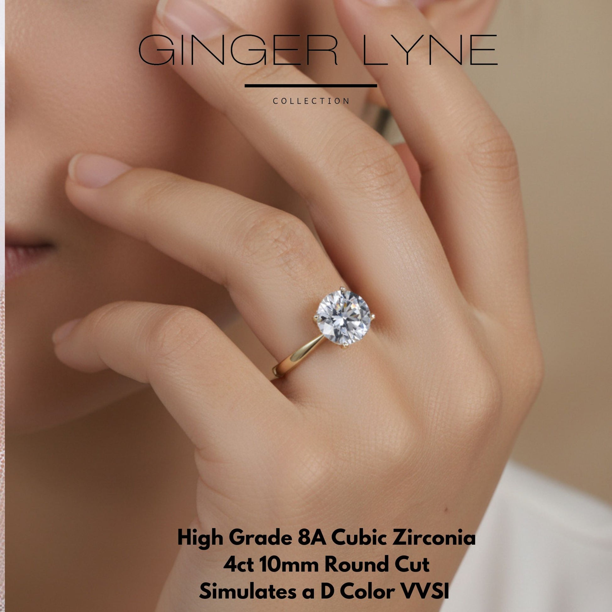 Solitaire4CtRoundCutEngagementRingforWomenSterlingSilver8ACZGingerLyneCollection-6,GoldTone_GoldTone-5