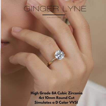 Solitaire4CtRoundCutEngagementRingforWomenSterlingSilver8ACZGingerLyneCollection-6,GoldTone_GoldTone-5