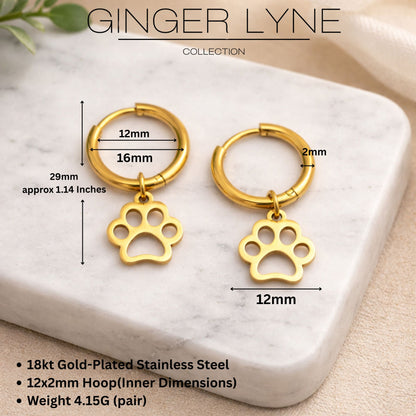 DogPawCharmDangleHuggieHoopEarringsforWomenbyGingerLyne16mmStainlessSteel_GoldTone-3