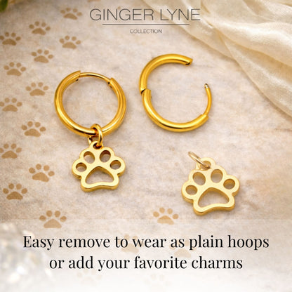 DogPawCharmDangleHuggieHoopEarringsforWomenbyGingerLyne16mmStainlessSteel_Gold-5