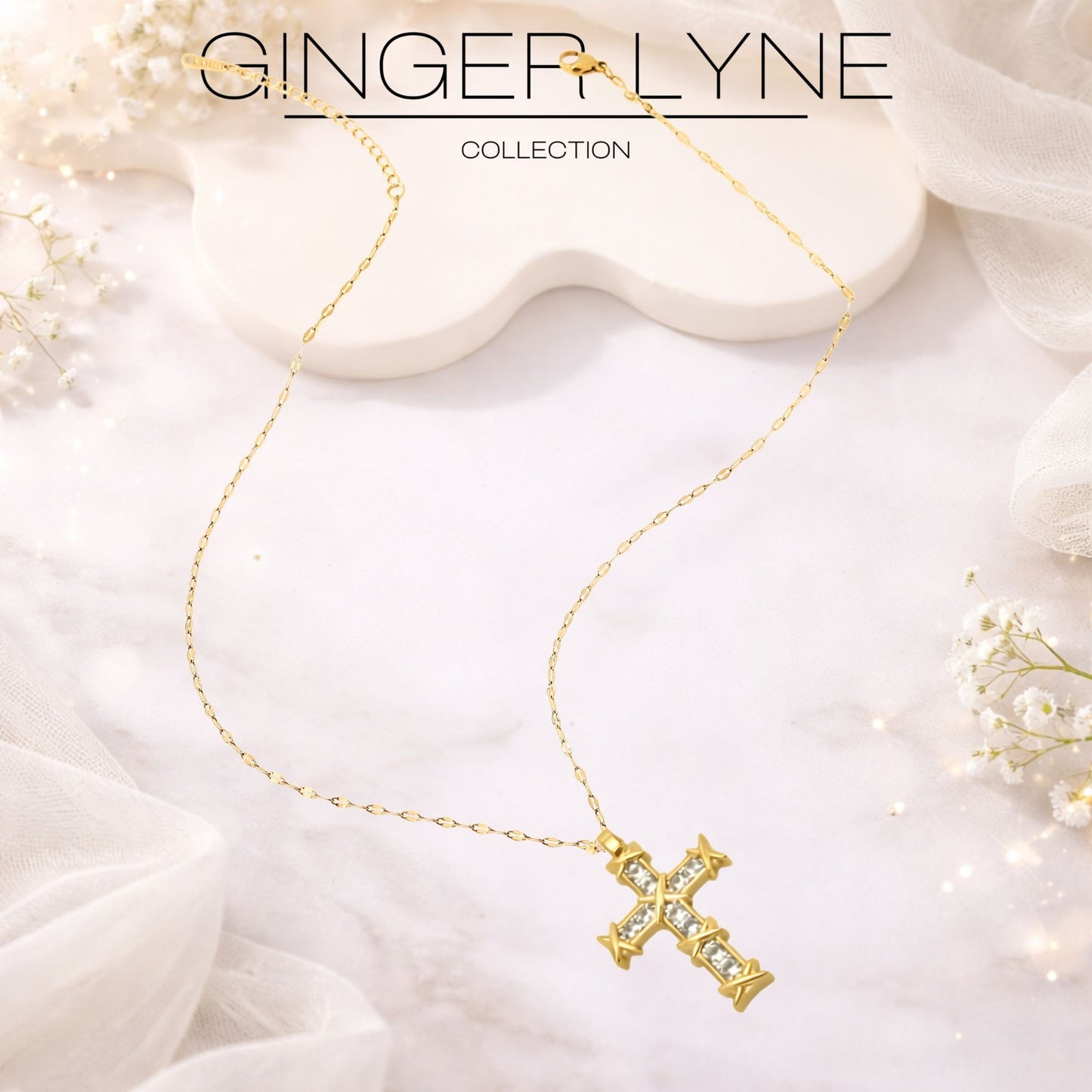 CrossPendantNecklaceforWomenReligiousJewelryCZGoldPlatedStainlessSteelGingerLyneCollection_Gold-5