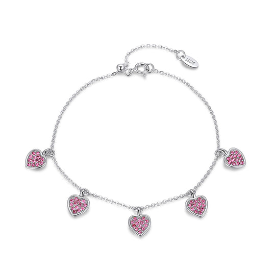Heart Chain Bracelet for Women Sterling Silver Pink Cubic Zirconia Ginger Lyne Collection