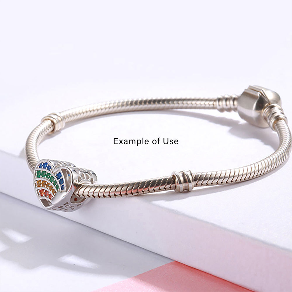 Heart Charm European Bead Sterling Silver Rainbow CZ Ginger Lyne Collection