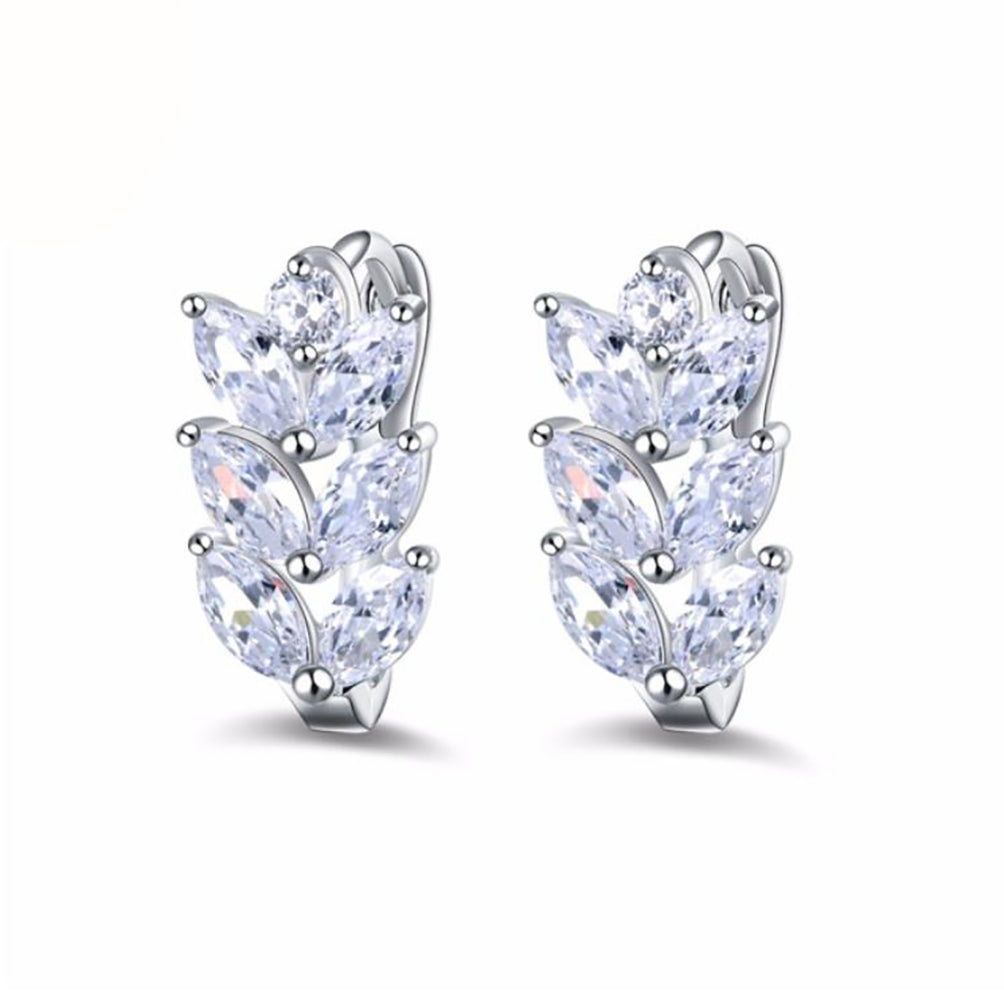 Leaf Shape Drop Earrings for Women Marquise Cz Gold Plated Ginger Lyne Collection - Silver