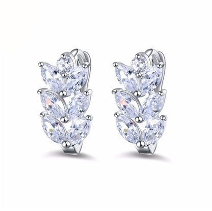 Leaf Shape Drop Earrings for Women Marquise Cz Gold Plated Ginger Lyne Collection - Silver