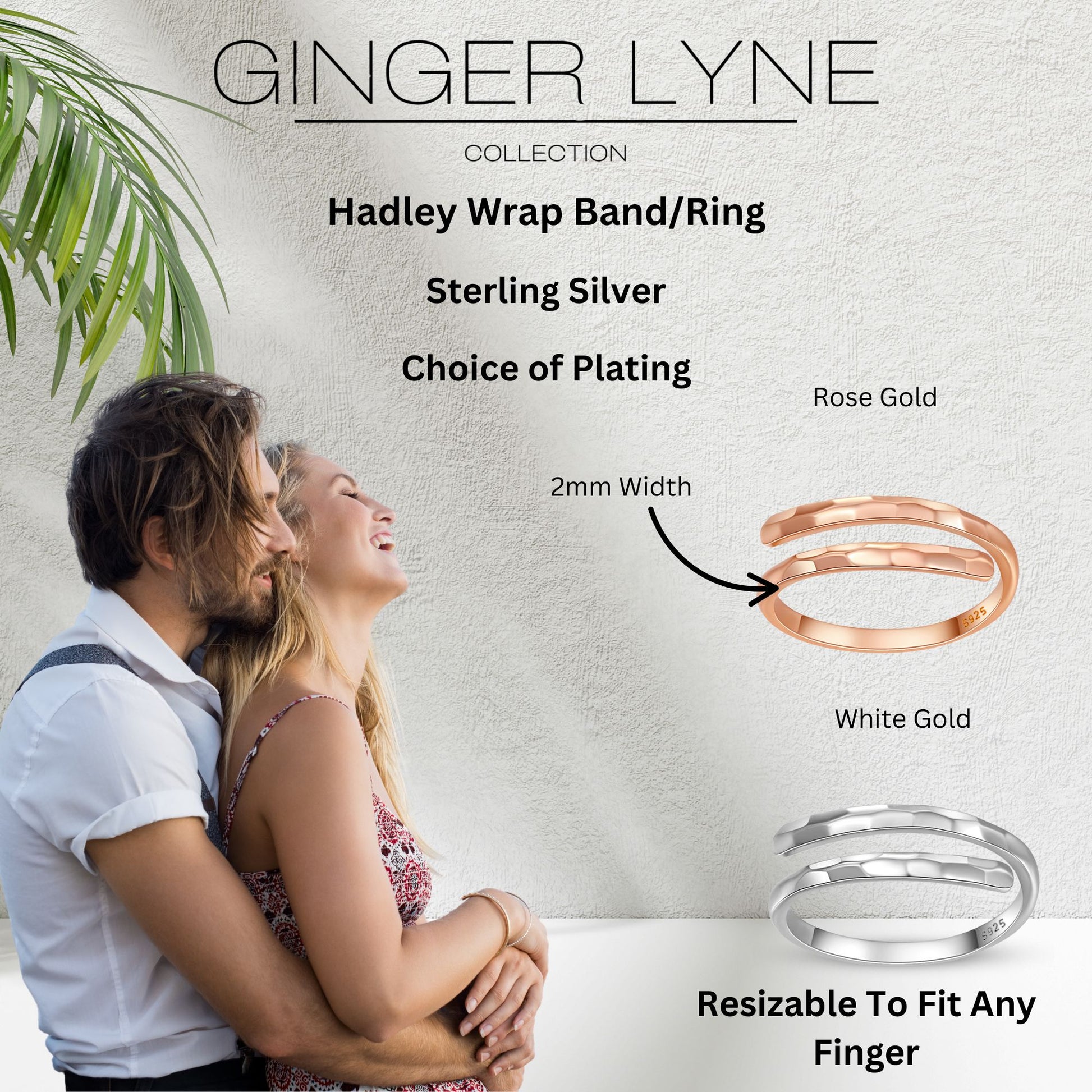 Hadley Adjustable Wrap Ring for Women Resizable Hammered Sterling Silver Wedding Band - Rose