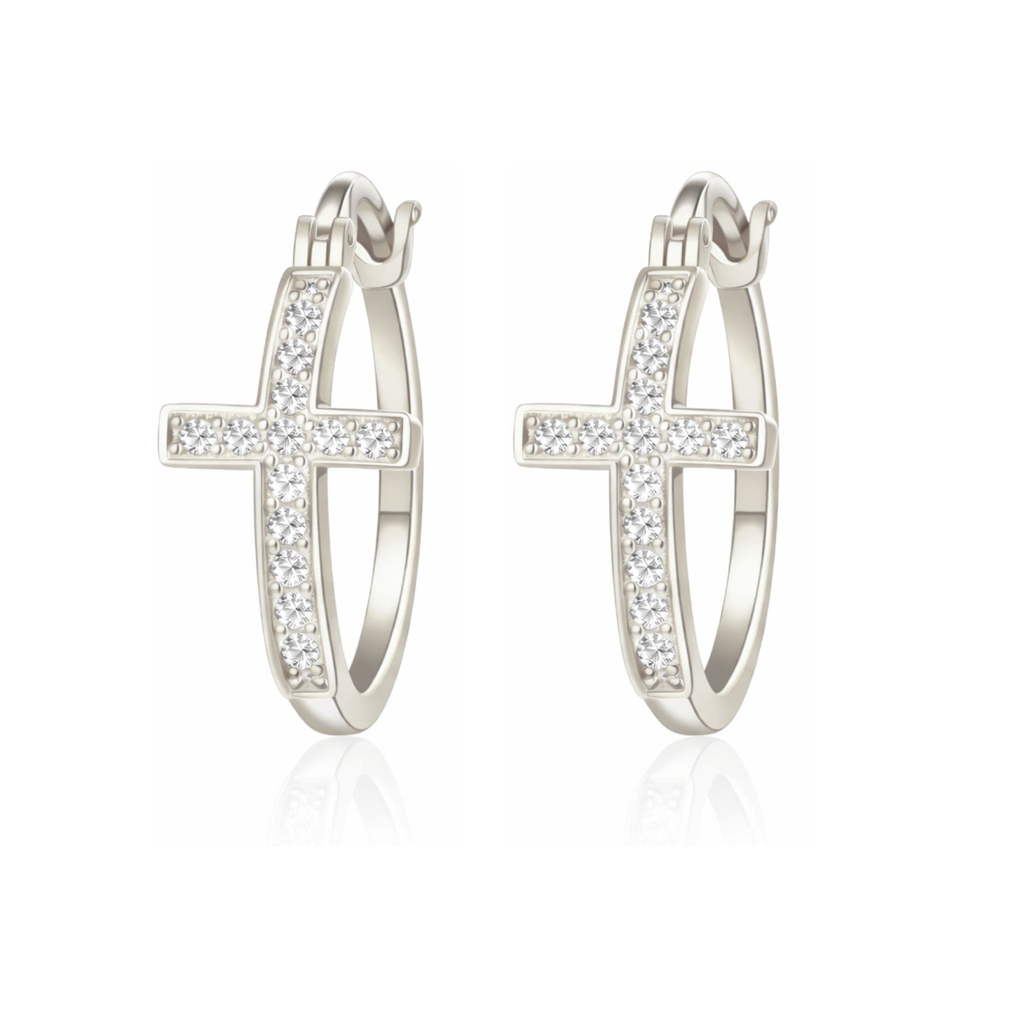 Cross Hoop Earrings for Women Cubic Zirconia Ginger Lyne Collection - SilverTone-20mm