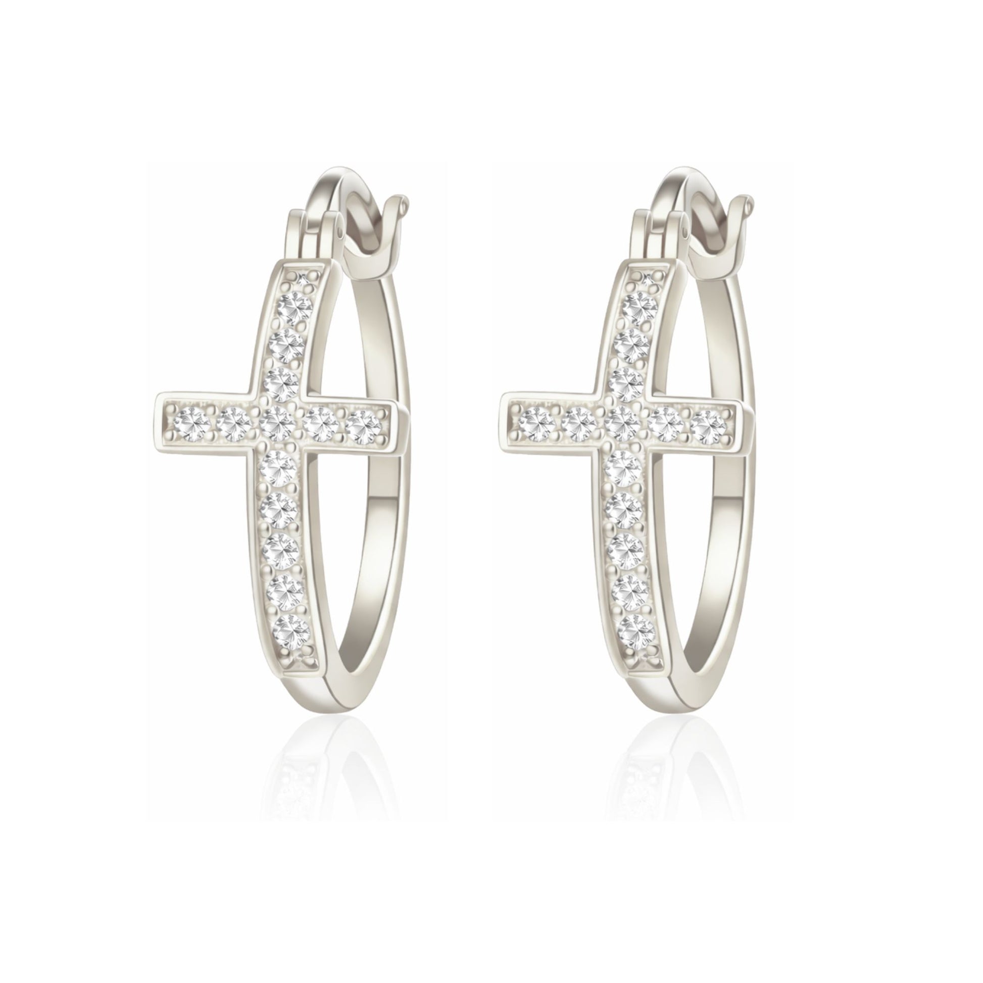 Cross Hoop Earrings for Women Cubic Zirconia Ginger Lyne Collection - SilverTone-20mm