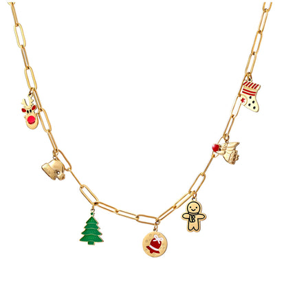 ChristmasCharmPaperclipChainNecklaceforWomen14ktGoldoverStainlessSteelAdjustableto18"byGingerLyneCollection_Necklace-Gold-1