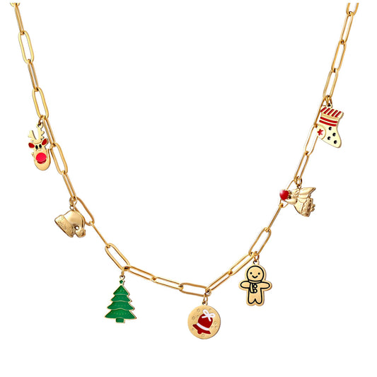 ChristmasCharmPaperclipChainNecklaceforWomen14ktGoldoverStainlessSteelAdjustableto18"byGingerLyneCollection_Necklace-Gold-1