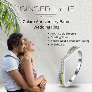 Chiara Anniversary  Band for Women Sterling Silver Gold Wedding Ring V Shape CZ Ginger Lyne - 10