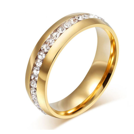 OneRowCzWeddingEternityBandRingSteelWomensMensGingerLyneCollection_Gold-1