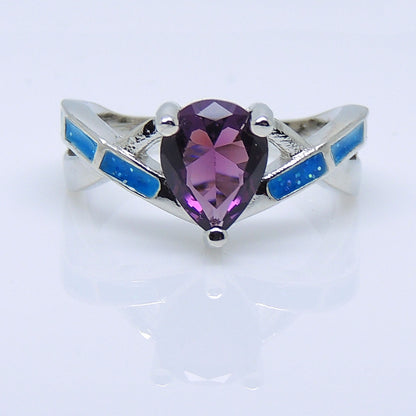 Bonnie Ring Purple Pear Blue Fire Opal Cubic Zirconia Women Ginger Lyne Collection