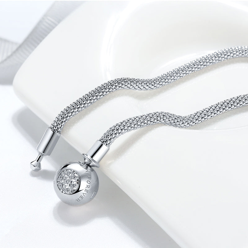 Snake Chain Charm Bracelet Sterling Silver Cz Love Clasp Ginger Lyne Collection - 21cm Mesh