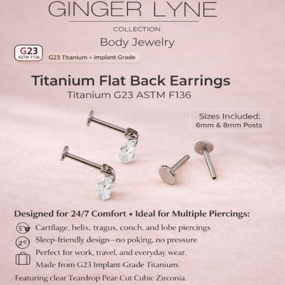 TeardropCZFlatBackStudEarrings6mmPearShapeDangleBodyPiercingsbyGingerLyne2SetsPost6mm8mm_Clear-2